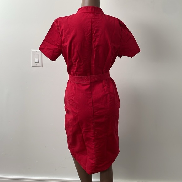 Lafayette 148 New York Zipper Midi Dress Shortsleeve Wasit Tie Red Shift 8 - Picture 5 of 9